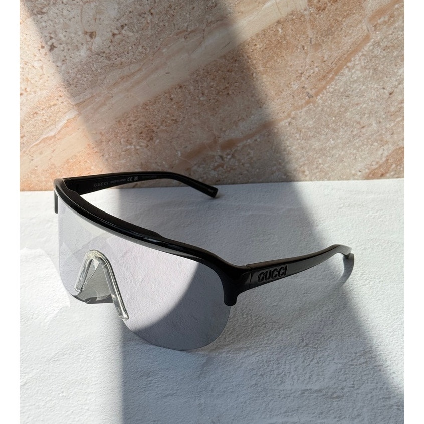 New Gucci Gg1645s Black Silver Mask Mirror Sunglasses $390